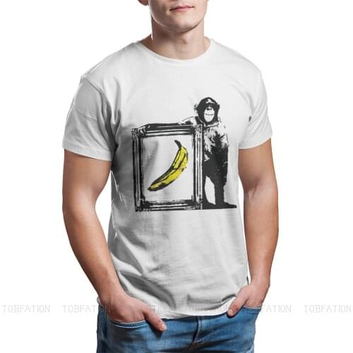Banksy Graffiti Wall Art Monkey Banana Essential TShirt for Men Graphic Plus Size Anime Clothes Crewneck Cotton T Shirt 2020