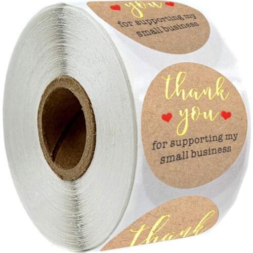 Thank You for Supporting My Small Business Kraft Stickers with Gold Foil Round Cute Stickers Scrapbook Stationery Sticker