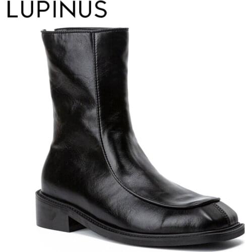 LUPINUS Chunky Heel Ankle Boots Women Leather Chelsea Boots Women Fashion Shoes 2020 Spring Autumn Boots Booties Female