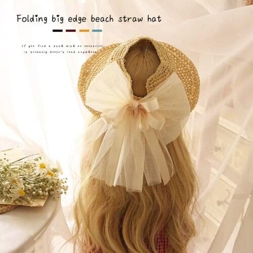 FOCUSNORM 2-6Y Kids Girls Hat Hollow Out Weave Straw Cap Silk Ribbon Big Bow Childrens Holiday Hats