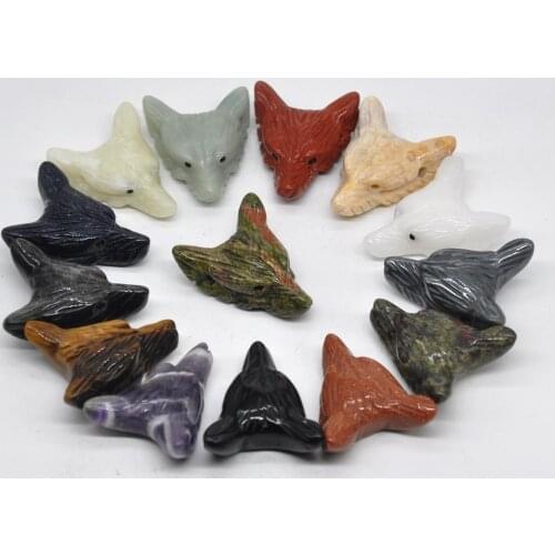 Hand Carved Wolf Head Gem Crystal Pendant Accessories DIY Handcrafts Animal Jewelry Quartz Necklace Jade Decoration