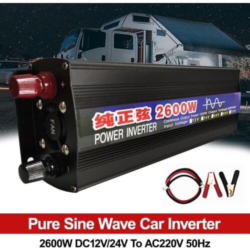 Power Inverter 1000W 1600W 2000W 2600W DC 12V 24V AC 110V 220V 50Hz 60Hz Pure Sine Wave Inverter Home Car Converter Solar Energy