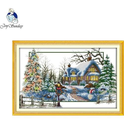 Joy Sunday Winter Landscape Patterns Handcrafts Needlework Cross Stitch Embroidery Kit Cross-Stitch Painting for Home Ornament