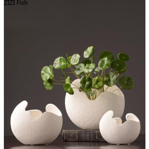 CERAMICS VASES CREATIVE EGGSHELL WHITE VASE ORNAMENTS ARTIFICIAL FLOWERS DRIED FLORAL FLOWER ARRANGEMENT HOME DECORATION MODERN