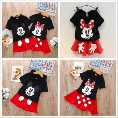 Kid Boy Cartoon Mickey Minnie Mouse Clothes Set Summer Baby Short Sleeve T Shirts +Shorts/Skirt Pant 2Pcs Girl Sport Suit Outfit