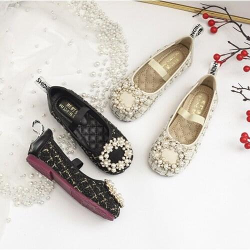 IYEAL Girls' Leather Shoes Princess 2021 Spring New Non-Slip Soft Bottom Wear-Resistant Little Baby Pearl Childrens Shoes