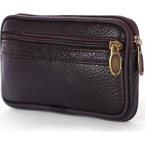 Leather Waist Fanny Pack Mens Belt Bag Travel Cash Card Holder Wallet Phone Pouch Hip Bum Bag Casual Leather Purse