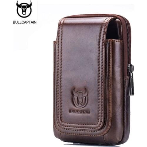 BULL CAPTAIN Genuine Leather Cowhide Men Fanny Waist Belt Small Bag Male Brand Famous Cell/Mobile Phone Case Purse Bags