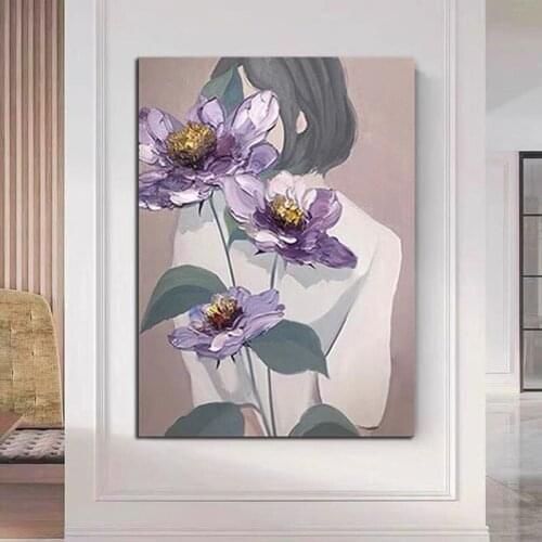 The Soft Contemporary Human Abstract Oil Painting Of Flowers And Maiden New Arrival Hand Painted Art Picture Canvas No Frame