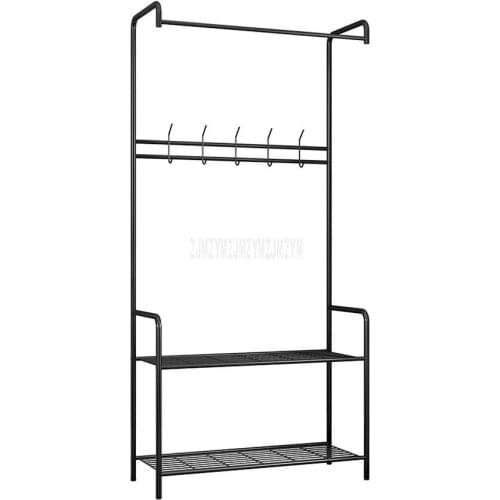 Floor Cloth Shelf Coat Hat Rack Floor Standing Hanger Anti-rust Metal Iron Clothing Hanging Storage Shelf Organizer 72x32x165cm
