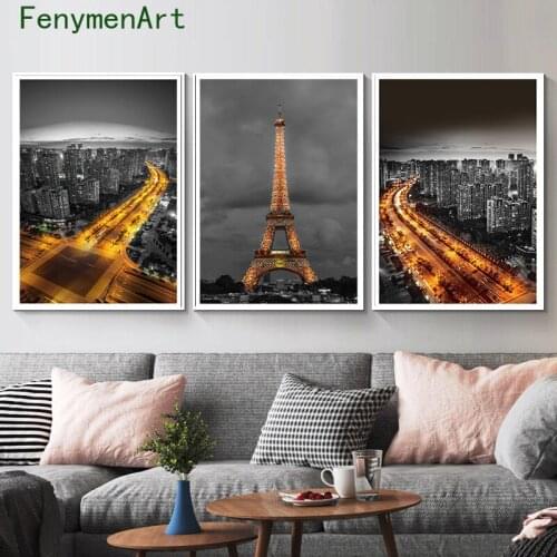 Nordic Paris Tower Wall Art Canvas Painting French City Night Landscape Posters Prints Modern Pictures Living Room Home Decor
