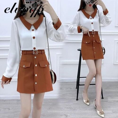 2021 Summer New Fashion Womens Two Piece Set Sweet Cute Chiffon Shirt Blouse Top +high Waist A-line Mini Skirt Suit LU1929