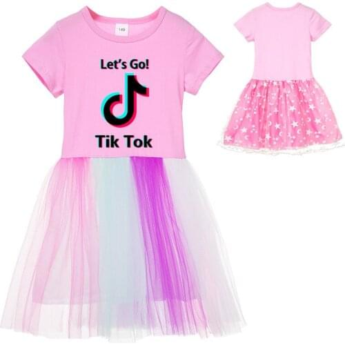 TIK TOK New Summer Girls Dress Birthday Party Princess Dress Halloween Christmas Costume Children Toddler Dress