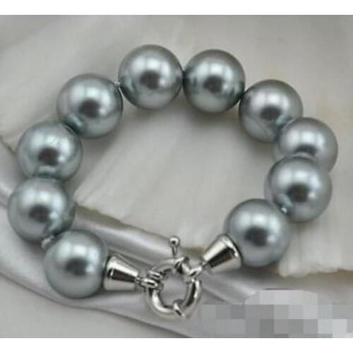 New hot 8"16mm round gray shell pearl bracelet