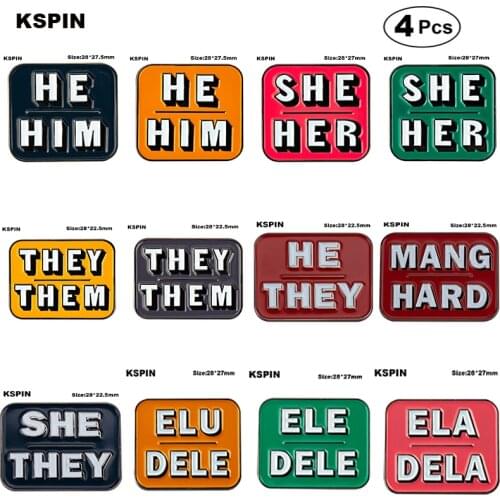 They Them She Her He Him Brooch Pin Lapel Pin Badge Brooch Icons 4pcs