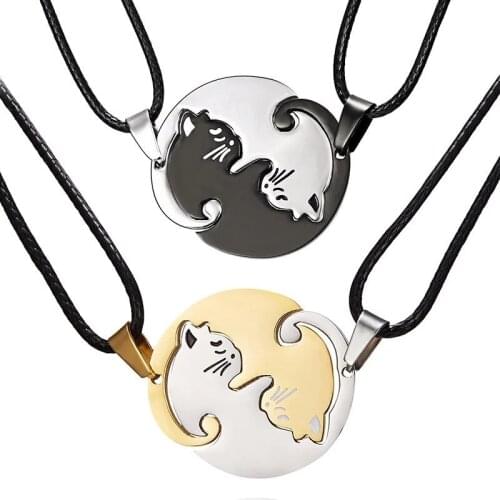 Couple Necklace Jewelry Choker Cute Cartoon Cat Animal Stainless Steel Necklace For Women Men Girl Boy Valentines Day Gift