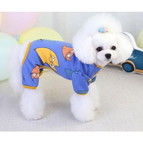 Pet Pajamas Cute Puppy Apparel Jumpsuit Comfortable For All Seasons Dog Cotton Romper 4 Sleeves Costumes