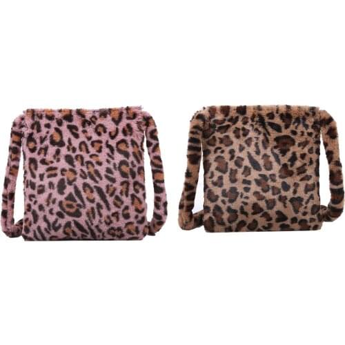 Leopard Print Plush Womens Shoulder Bag Fashion Retro Warm Handbag Large Capacity Casual Messenger Bag