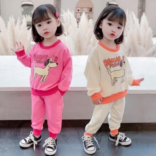 Cartoon toddler girl outfits Cotton dog 2pcs shirt + pant kids clothes girls sport suit print baby clothes
