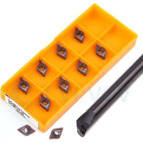 S08K-S10K-S12M-S16Q-SDQCR07 SDQCL Machine Tools Internal Turning Tool Holder + 10pcs DCMT Lathe CNC Carbide Blade Stable Seismic