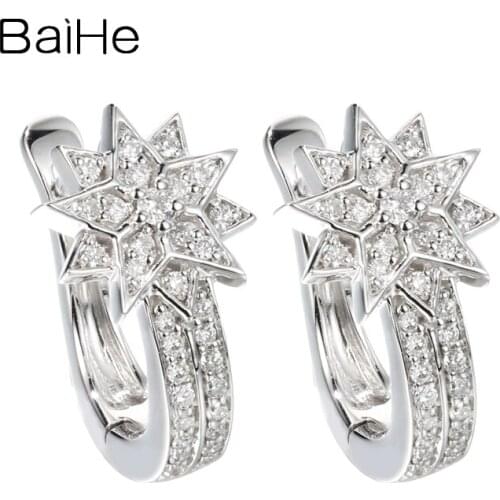 BAIHE Genuine Solid 14K White Gold Natural Diamonds Earrings Women Fine Jewelry Trendy Cерьги 2020 тренд Wedding Engagement gift