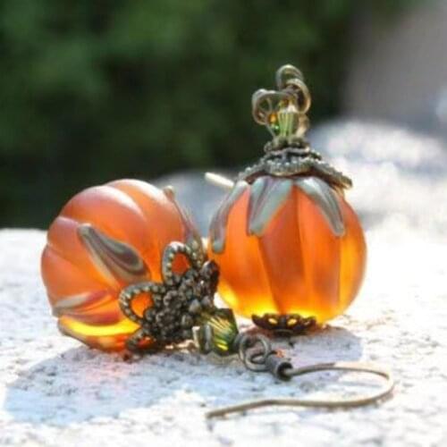 Fall Pumpkin Dangle Earrings with Crystal Jack O Lantern Autumn Jewelry Halloween Cosplay Thanksgiving Holiday ORANGE PUMPKINS