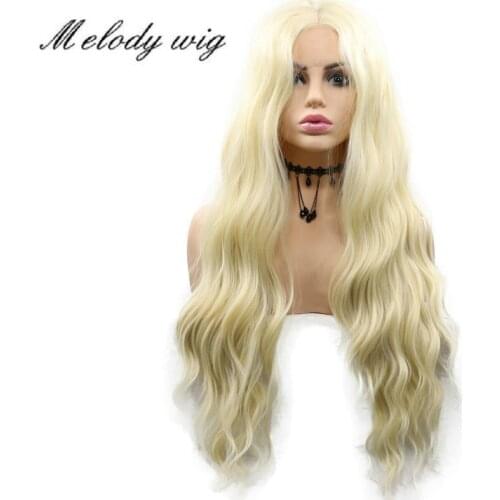Melody Synthetic Lace Front Wigs Heat Resistant 613# Blonde/ Dark Brown Long Water Wave for Women Natural Looking Drag Queen