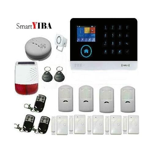 SmartYIBA WIFI GSM system 2G with Touch keypad IOS Android APP control Home Security Alarm System with Wireless Smoke Detector
