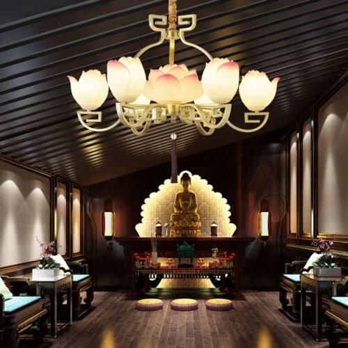 Modern Lotus Chandelier Villa Hall Bedroom Study Living Room Lamp Zen Tea Room Lotus Lamp