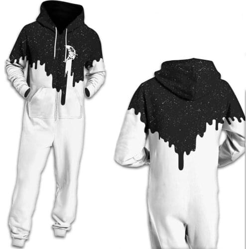 Unisex Onesie Hoodie Adult Oil Paint Jumpsuit Stylish Printed One Zip Playsuit Casual Hooded Autumn Pajama Plus Size Sleepwear