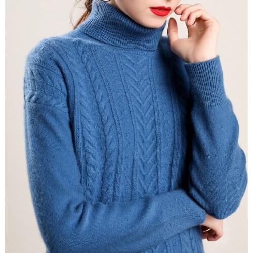 Blue wool cashmere sweaters women knitted turtleneck pull femme hiver oversized fashion autumn winter Thin warm loose