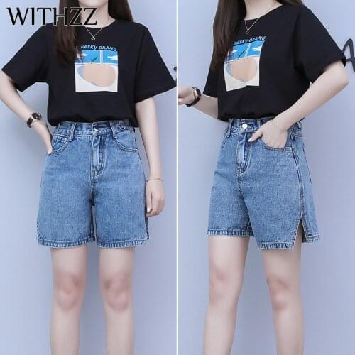 WITHZZ Spring Summer Womens Loose Thin Wide Leg Jeans Female Denim Shorts