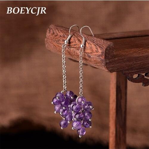 BOEYCJR Ethnic Vintage 6mm Stone Bead Grape Shape Dangle Earrings Fashion Jewelry Drop Hook Earrings For Women Gift
