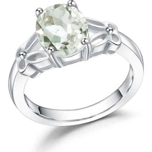 GEMS BALLET 2.36Ct Natural Green Amethyst Oval Gemstone Rings For Women 100% 925 Sterling Silver Ring Valentines Day Jewelry