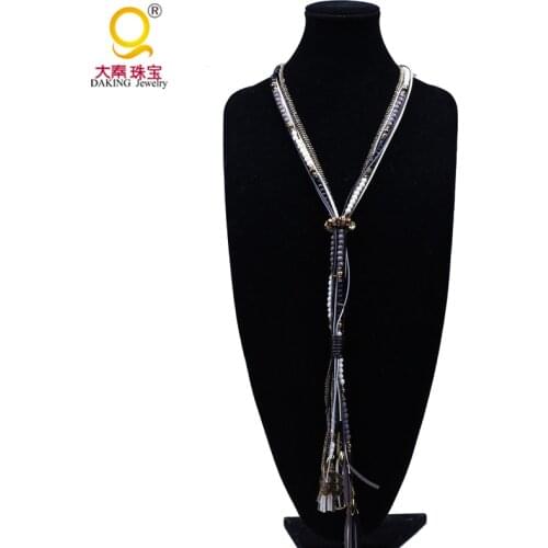 2016 New Arrival Crystal Beads Multi Layer Long Statement Necklace Women Resin Wood Beads Necklaces Jewelry for Women