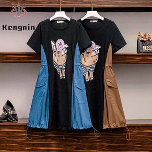 2021 Summer Plus Size 4XL Womens Dress Loose Patchwork Color Print Ladies Vestidos Dress Short Sleeve O-Neck Casual Robe KE1581