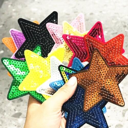 1Pcs Sequined Star Colorful Patch Glitter Stars Stickers DIY Fabric Appliques Embroidered Iron On Coats Jeans Pants Badge