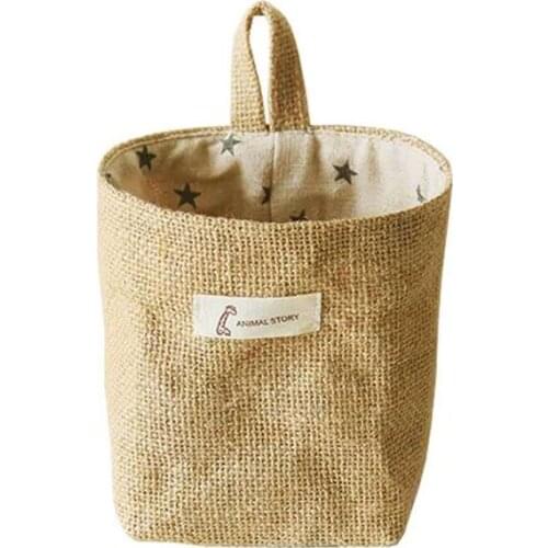 1PC Storage Hanging Bag Behind The Door Wall-mounted Desktop Miscellaneous Finishing Cotton And Linen Storage Bag