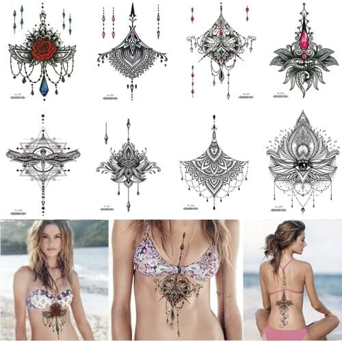 1 PIECE Sexy Chest Back or Sternum Body Classic Henna Lotus Flower Waterproof Temporary Tattoo Body Art
