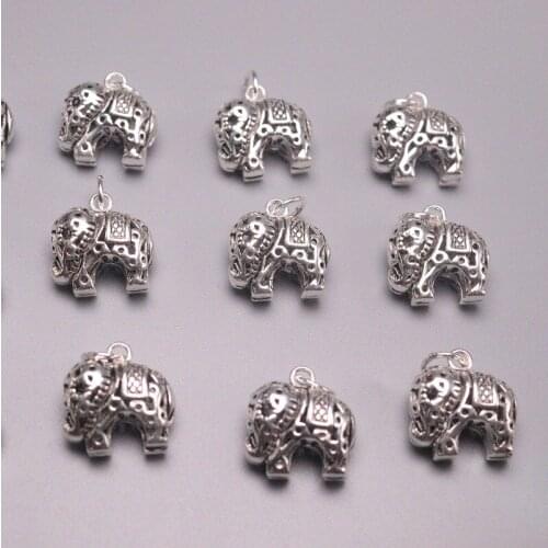 10PCS S925 Sterling Silver Pendant Luck Elephant Pendant 18x14mm Silver Accessories
