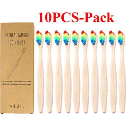 100% Natural 10Pcs Bamboo Toothbrushes Oral Health Teeth whitening Biodegradable Brush with Nylon Soft Bristles Ergonomic Handle