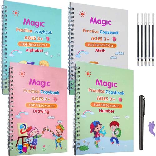New 4 Books Reusable 3D Magic Exercise Book Children 0-10 Writing Stickers Calligraphy English Numbers Letters Montessori Toy