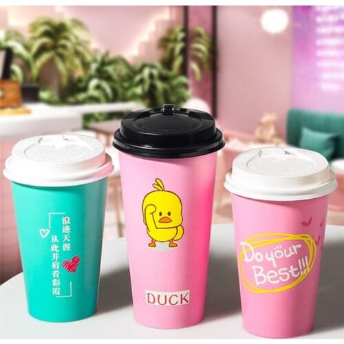 50pcs PInk disposable coffee cup cartoon cute milk tea paper cups child birthday party favor cold hot drink juice soy fruit cup
