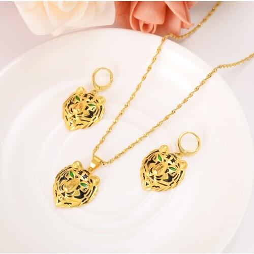African gold tiger pendant Necklace Earring Set Women Party Gift charms women girls Fine gold Jewelry gift