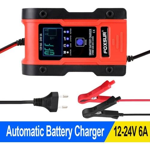 Car Battery Charger 12V-24V 6A Pulse Charger Maintainer For Car Motorcycle Lead Acid Battery Agm Gel Fast Power Charging