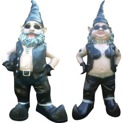 Gnomes Biker Dude & Babe Motorcycle Gnome Garden Biker Gnome Couple Statues Resin 16cm A1