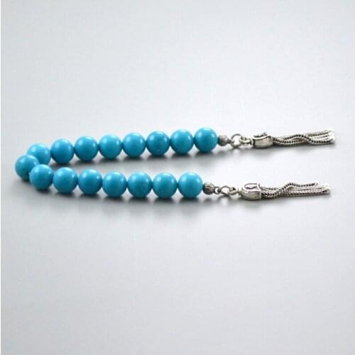 Turquoise Stress Chain Polshak Mascot Rosary 7 mm. Globe Cut 925 Sterling Silver Embellished