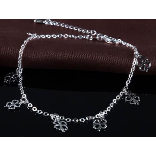 Sell Like Hot Cakes Fashion 925 Silver Clover Anklet Simple Temperament Double Anklet, Suitable for Ladies Gift JL013