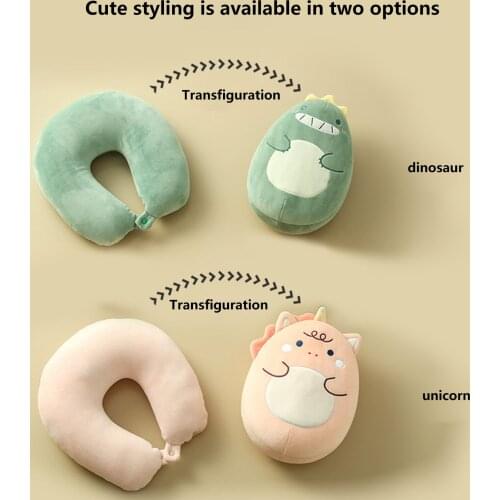 Cartoon Style Deformable U-shaped Pillow Dinosaur Neck Support Plush Pillow for Napping