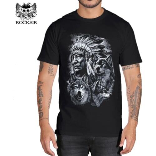 Rocksir 3d wolf t shirt mens Brand 3D Indians wolf Print t shirts Cotton wolves Men t-shirt Casual Man Tees Mens Tops
